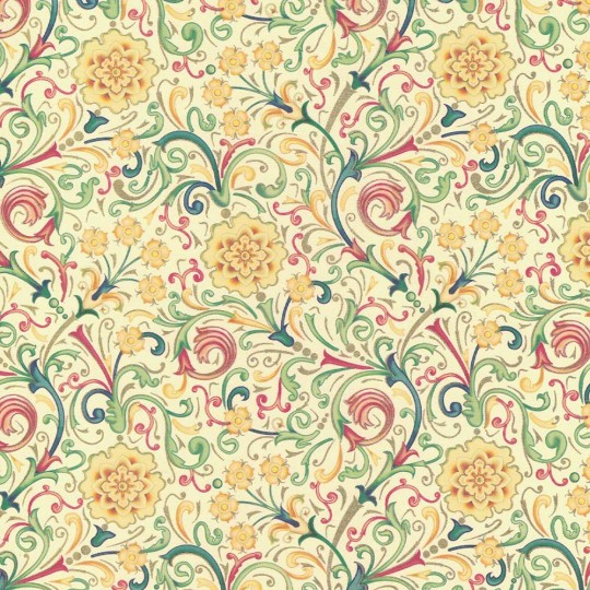 Yellow Florentine Floral Print Paper ~ Kartos Italy